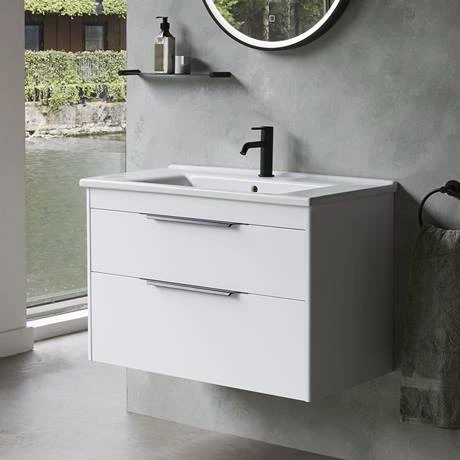 Britton Shoreditch 850mm Wall-Hung Double Drawer Vanity Unit with Chrome Handles - Matt White 3 Britton Shoreditch 850mm Wall-Hung Double Drawer Vanity Unit with Chrome Handles - Matt White - Image 3