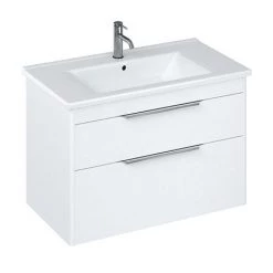 Britton Shoreditch 850mm Wall-Hung Double Drawer Vanity Unit with Chrome Handles - Matt White