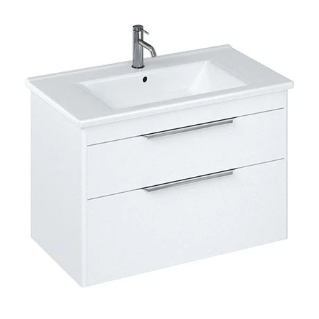 Britton Shoreditch 850mm Wall-Hung Double Drawer Vanity Unit with Chrome Handles - Matt White 1 Britton Shoreditch 850mm Wall-Hung Double Drawer Vanity Unit with Chrome Handles - Matt White