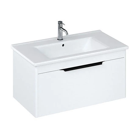 Britton Shoreditch 850mm Wall-Hung Single Drawer Vanity Unit with Black Handle - Matt White 1 Britton Shoreditch 850mm Wall-Hung Single Drawer Vanity Unit with Black Handle - Matt White