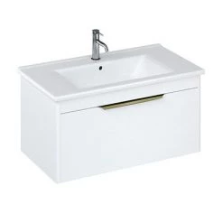 Britton Shoreditch 850mm Wall-Hung Single Drawer Vanity Unit with Brass Handle - Matt White