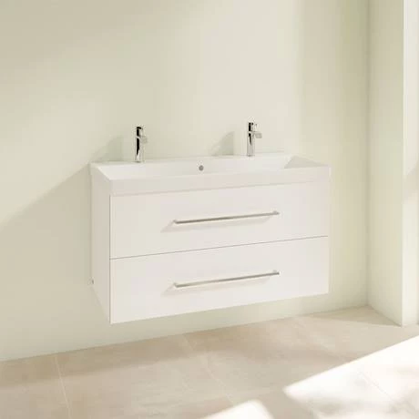 Villeroy and Boch Avento Crystal White 1000mm Wall Hung 2-Drawer Double Vanity Unit 2 Villeroy and Boch Avento Crystal White 1000mm Wall Hung 2-Drawer Double Vanity Unit - Image 2