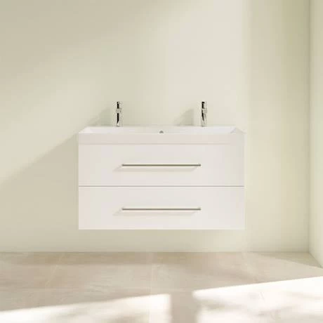 Villeroy and Boch Avento Crystal White 1000mm Wall Hung 2-Drawer Double Vanity Unit 3 Villeroy and Boch Avento Crystal White 1000mm Wall Hung 2-Drawer Double Vanity Unit - Image 3