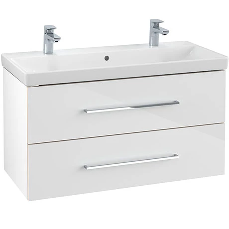 Villeroy and Boch Avento Crystal White 1000mm Wall Hung 2-Drawer Double Vanity Unit 1 Villeroy and Boch Avento Crystal White 1000mm Wall Hung 2-Drawer Double Vanity Unit