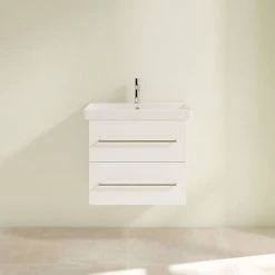 Villeroy and Boch Avento Wall Hung Vanity Unit 580mm - Crystal White - SAVE09B401 -White Bathroom Furniture Shop SAVE09B401 D2 460