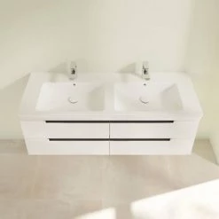 Villeroy and Boch Subway 2.0 Glossy White 1300mm Wall Hung Double Basin Vanity Unit 9 Villeroy and Boch Subway 2.0 Glossy White 1300mm Wall Hung Double Basin Vanity Unit -White Bathroom Furniture Shop SBDB13GW D3 460