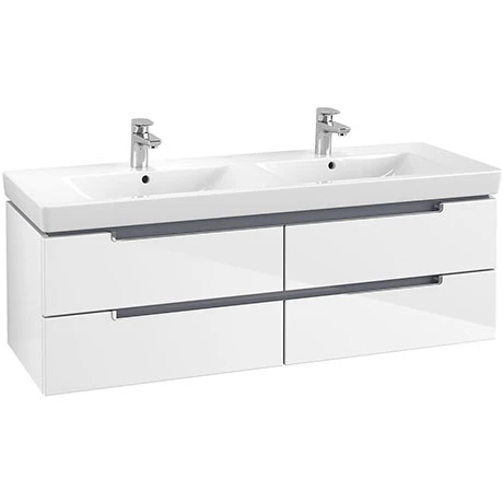 Villeroy and Boch Subway 2.0 Glossy White 1300mm Wall Hung Double Basin Vanity Unit 1 Villeroy and Boch Subway 2.0 Glossy White 1300mm Wall Hung Double Basin Vanity Unit