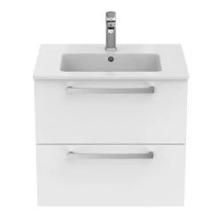 Ideal Standard Tempo 600mm Gloss White 2 Drawer Wall Hung Vanity Unit -White Bathroom Furniture Shop TEM60WHGW D3 460
