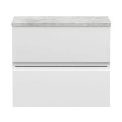 Hudson Reed Urban 600mm Satin White Vanity Unit - Wall Hung 2 Drawer Unit with Grey Worktop