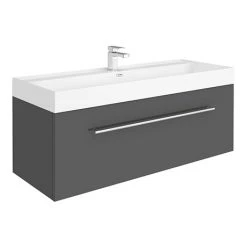 Valencia 1200 Gloss Grey Minimalist Wall Hung Vanity Unit with Chrome Handle