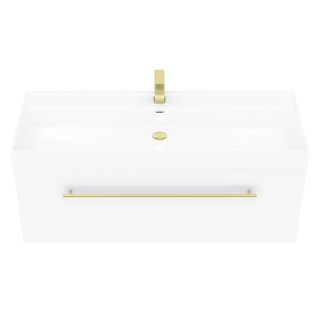 Valencia 1200 Gloss White Minimalist Wall Hung Vanity Unit with Brass Handle 3 Valencia 1200 Gloss White Minimalist Wall Hung Vanity Unit with Brass Handle - Image 3