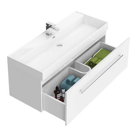 Valencia 1200 Gloss White Minimalist Wall Hung Vanity Unit with Chrome Handle 5 Valencia 1200 Gloss White Minimalist Wall Hung Vanity Unit with Chrome Handle - Image 5