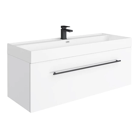 Valencia 1200 Gloss White Minimalist Wall Hung Vanity Unit with Matt Black Handle 1 Valencia 1200 Gloss White Minimalist Wall Hung Vanity Unit with Matt Black Handle