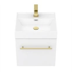 Valencia 450 Gloss White Minimalist Wall Hung Vanity Unit with Brass Handle 6 Valencia 450 Gloss White Minimalist Wall Hung Vanity Unit with Brass Handle -White Bathroom Furniture Shop V4WWHBB d4 460