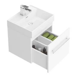 Valencia 450 Gloss White Minimalist Wall Hung Vanity Unit with Chrome Handle 6 Valencia 450 Gloss White Minimalist Wall Hung Vanity Unit with Chrome Handle -White Bathroom Furniture Shop V4WWHCH d4 460