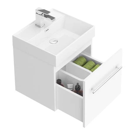 Valencia 450 Gloss White Minimalist Wall Hung Vanity Unit with Chrome Handle 3 Valencia 450 Gloss White Minimalist Wall Hung Vanity Unit with Chrome Handle - Image 3