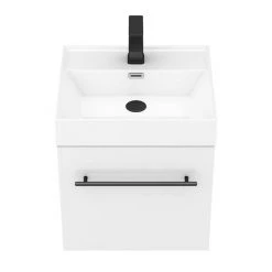 Valencia 450 Gloss White Minimalist Wall Hung Vanity Unit with Matt Black Handle -White Bathroom Furniture Shop V4WWHMB d4 460