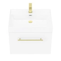 Valencia 600 Gloss White Minimalist Wall Hung Vanity Unit with Brass Handle 9 Valencia 600 Gloss White Minimalist Wall Hung Vanity Unit with Brass Handle -White Bathroom Furniture Shop V6WWHBB d4 460