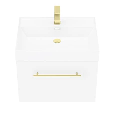 Valencia 600 Gloss White Minimalist Wall Hung Vanity Unit with Brass Handle 5 Valencia 600 Gloss White Minimalist Wall Hung Vanity Unit with Brass Handle - Image 5