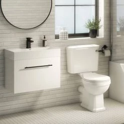 Valencia 600 Gloss White Minimalist Wall Hung Vanity Unit with Matt Black Handle 9 Valencia 600 Gloss White Minimalist Wall Hung Vanity Unit with Matt Black Handle -White Bathroom Furniture Shop V6WWHMB d3 460