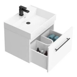 Valencia 600 Gloss White Minimalist Wall Hung Vanity Unit with Matt Black Handle 11 Valencia 600 Gloss White Minimalist Wall Hung Vanity Unit with Matt Black Handle -White Bathroom Furniture Shop V6WWHMB d6 460