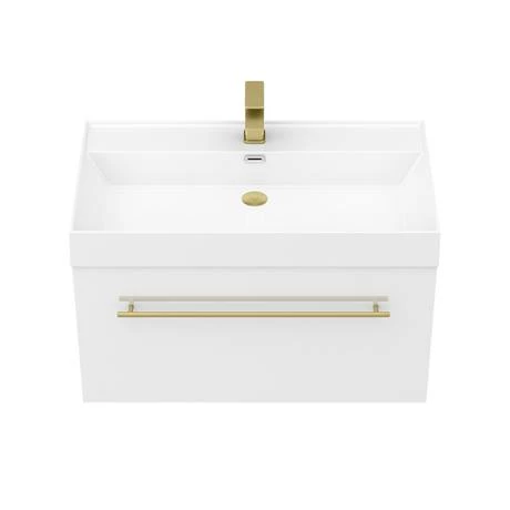 Valencia 800 Gloss White Minimalist Wall Hung Vanity Unit with Brass Handle 3 Valencia 800 Gloss White Minimalist Wall Hung Vanity Unit with Brass Handle - Image 3