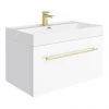 Valencia 800 Gloss White Minimalist Wall Hung Vanity Unit with Brass Handle