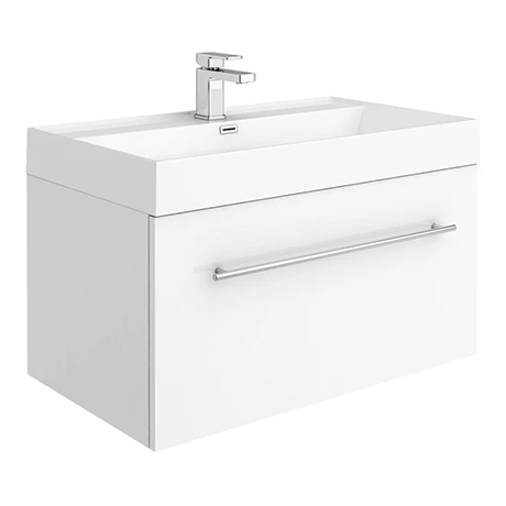 Valencia 800 Gloss White Minimalist Wall Hung Vanity Unit with Chrome Handle 1 Valencia 800 Gloss White Minimalist Wall Hung Vanity Unit with Chrome Handle