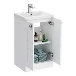Venice Abstract 500mm White Vanity Unit - Floor Standing 2 Door Unit with Chrome Square Drop Handles -White Bathroom Furniture Shop VAFS500WHI d5 460