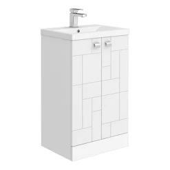Venice Abstract 500mm White Vanity Unit - Floor Standing 2 Door Unit with Chrome Square Drop Handles
