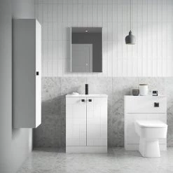 Venice Abstract 600mm White Vanity Unit - Floor Standing 2 Door Unit with Matt Black Square Drop Handles 8 Venice Abstract 600mm White Vanity Unit - Floor Standing 2 Door Unit with Matt Black Square Drop Handles -White Bathroom Furniture Shop VAFS600WHIBLK d3 460