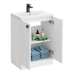 Venice Abstract 600mm White Vanity Unit - Floor Standing 2 Door Unit with Matt Black Square Drop Handles 9 Venice Abstract 600mm White Vanity Unit - Floor Standing 2 Door Unit with Matt Black Square Drop Handles -White Bathroom Furniture Shop VAFS600WHIBLK d4 460