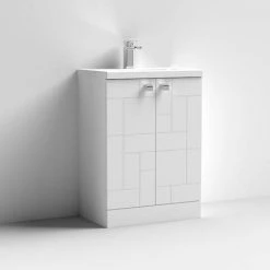 Venice Abstract 600mm White Vanity Unit - Floor Standing 2 Door Unit with Chrome Square Drop Handles 9 Venice Abstract 600mm White Vanity Unit - Floor Standing 2 Door Unit with Chrome Square Drop Handles -White Bathroom Furniture Shop VAFS600WHI D1 460