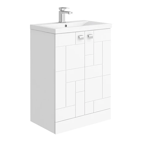 Venice Abstract 600mm White Vanity Unit - Floor Standing 2 Door Unit with Chrome Square Drop Handles 1 Venice Abstract 600mm White Vanity Unit - Floor Standing 2 Door Unit with Chrome Square Drop Handles