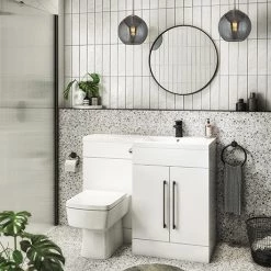 Valencia Bathroom Combination Suite Unit - 1100mm Basin w. Black Handles and Square Toilet
