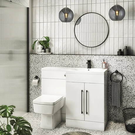 Valencia Bathroom Combination Suite Unit - 1100mm Basin w. Black Handles and Square Toilet 1 Valencia Bathroom Combination Suite Unit - 1100mm Basin w. Black Handles and Square Toilet