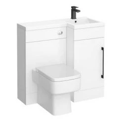 Valencia Bathroom Combination Suite Unit - 900mm Basin w. Black Handle and Square Toilet -White Bathroom Furniture Shop VAL900S BLK d6 460
