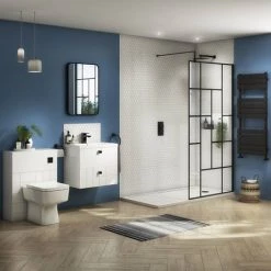 Venice Abstract 600mm White Vanity Unit - Wall Hung 2 Drawer Unit with Matt Black Square Drop Handles -White Bathroom Furniture Shop VAWH600WHIBLK d3 460