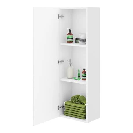 Venice Abstract Wall Hung Tall Storage Cabinet - White - with Matt Black Square Drop Handle 3 Venice Abstract Wall Hung Tall Storage Cabinet - White - with Matt Black Square Drop Handle - Image 3