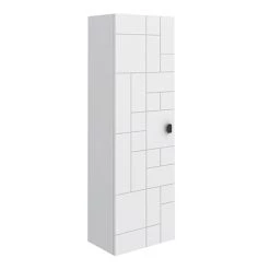 Venice Abstract Wall Hung Tall Storage Cabinet - White - with Matt Black Square Drop Handle
