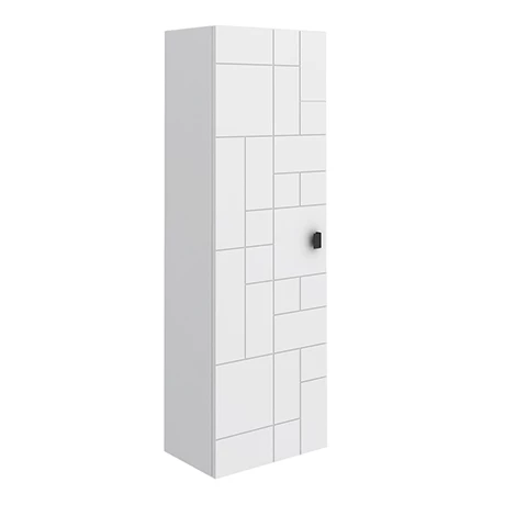 Venice Abstract Wall Hung Tall Storage Cabinet - White - with Matt Black Square Drop Handle 1 Venice Abstract Wall Hung Tall Storage Cabinet - White - with Matt Black Square Drop Handle