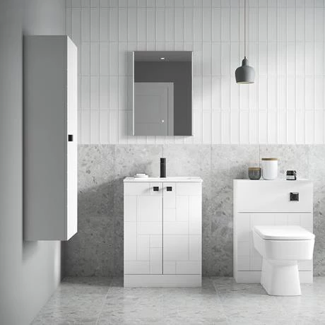 Venice Abstract 600mm White Vanity Unit - Floor Standing 2 Door Unit with Chrome Square Drop Handles 5 Venice Abstract 600mm White Vanity Unit - Floor Standing 2 Door Unit with Chrome Square Drop Handles - Image 5