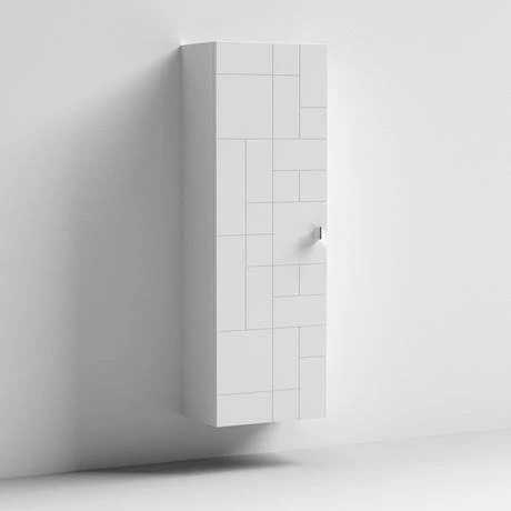 Venice Abstract Wall Hung Tall Storage Cabinet - White - with Chrome Square Drop Handle 2 Venice Abstract Wall Hung Tall Storage Cabinet - White - with Chrome Square Drop Handle - Image 2