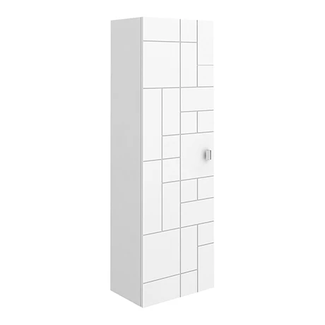 Venice Abstract Wall Hung Tall Storage Cabinet - White - with Chrome Square Drop Handle 1 Venice Abstract Wall Hung Tall Storage Cabinet - White - with Chrome Square Drop Handle