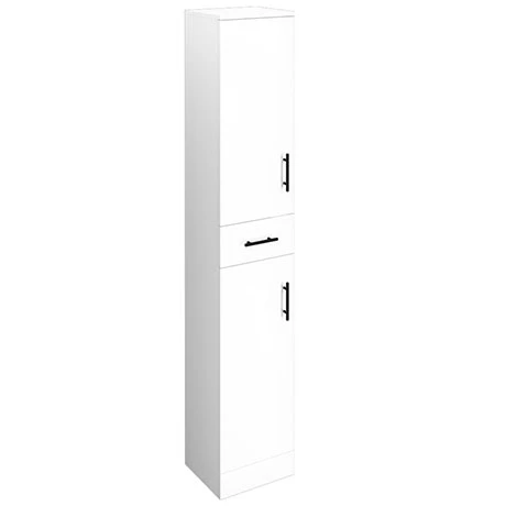 Venice 350x300mm Gloss White Tallboy Unit with Matt Black Handles 1 Venice 350x300mm Gloss White Tallboy Unit with Matt Black Handles