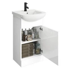 Venice 460 Gloss White Vanity with Matt Black Handle (Unit Depth 300mm) 7 Venice 460 Gloss White Vanity with Matt Black Handle (Unit Depth 300mm) -White Bathroom Furniture Shop VB450 d3 460