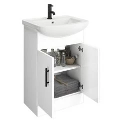 Venice 560 Gloss White Vanity with Matt Black Handles (Unit Depth 300mm) -White Bathroom Furniture Shop VB550 d4 460