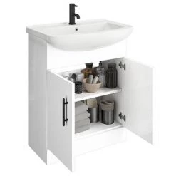 Venice 665 Gloss White Vanity with Matt Black Handles (Unit Depth 300mm) -White Bathroom Furniture Shop VB650 d3 460