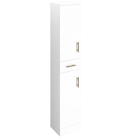 Venice 350x300mm Gloss White Tallboy Unit with Brushed Brass Handles 1 Venice 350x300mm Gloss White Tallboy Unit with Brushed Brass Handles