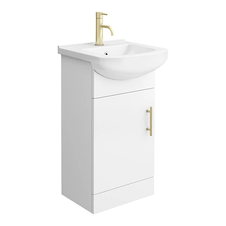 Venice 460 Gloss White Vanity with Brushed Brass Handle (Unit Depth 300mm) 1 Venice 460 Gloss White Vanity with Brushed Brass Handle (Unit Depth 300mm)